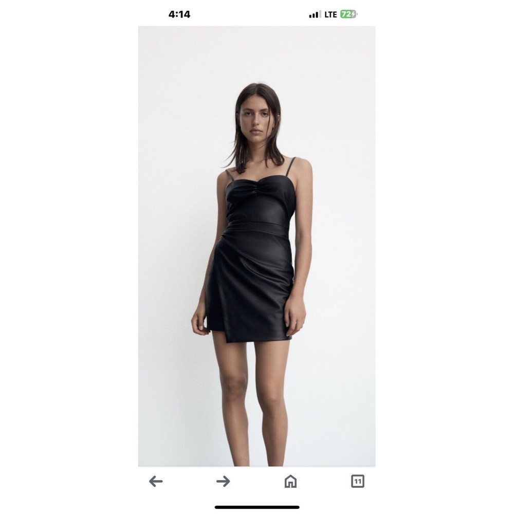 Zara Black Faux Leather Mini Dress New Spaghetti Strap Zip Up Back Size Medium